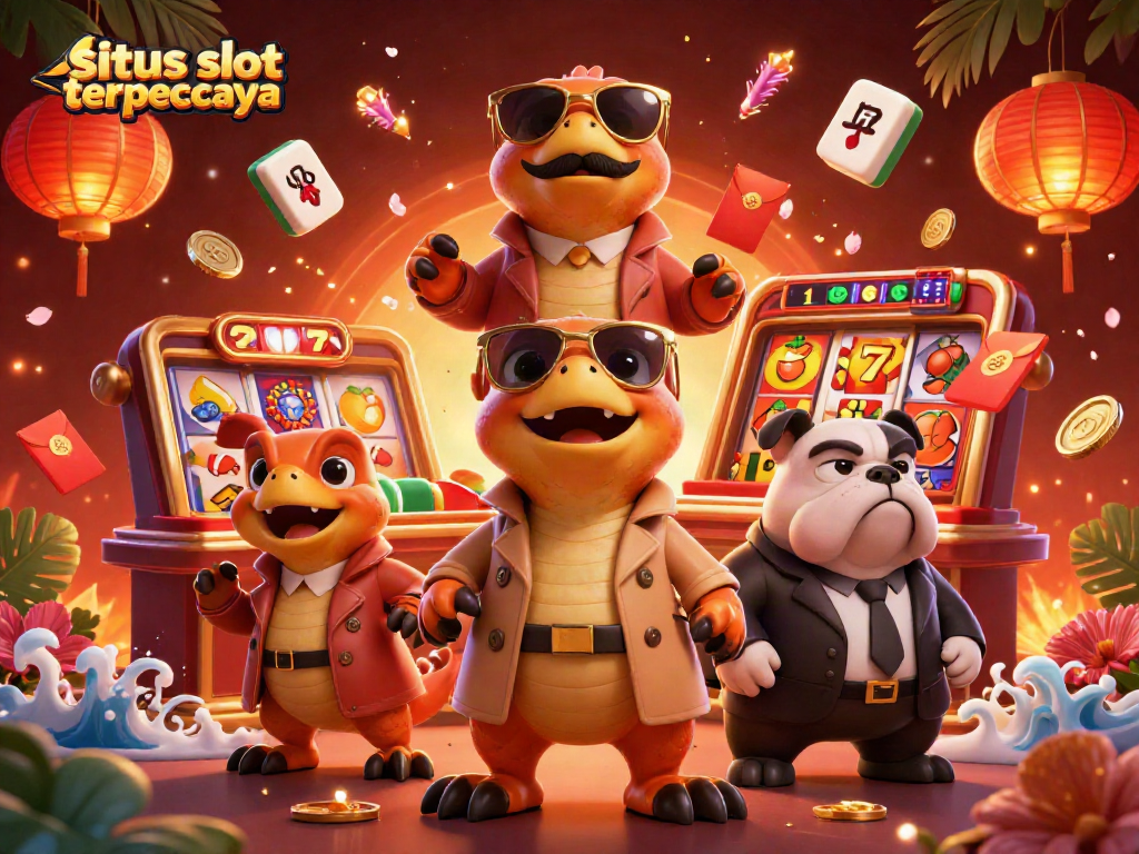 Rangkaian aksi menarik di situs slot terpercaya dengan karakter kartun 3D berpura-pura sebagai VIP di kasino.