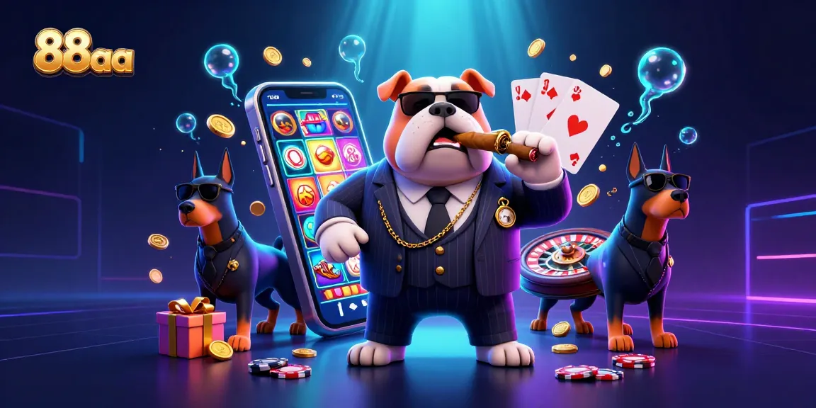 Engage with 88aa's thrilling casino experience featuring a mafia boss bulldog and dynamic gaming elements.