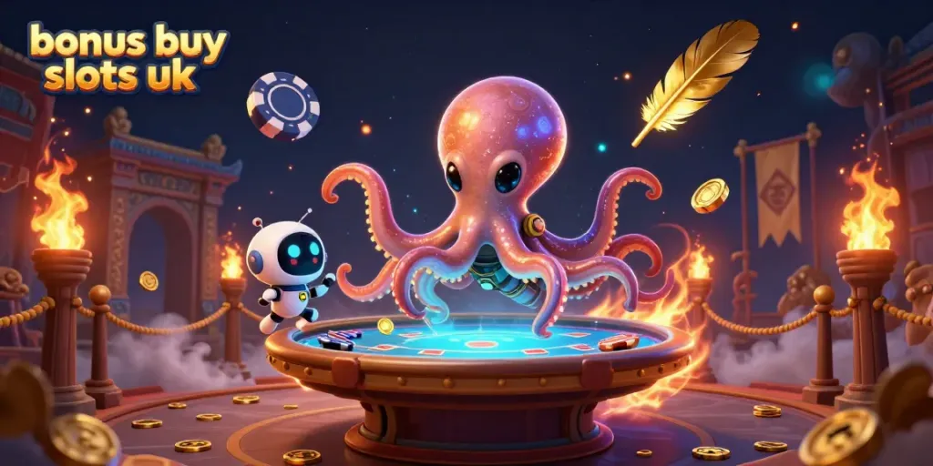 Engage in the excitement of bonus buy slots UK with an alien octopus at a holographic poker table.