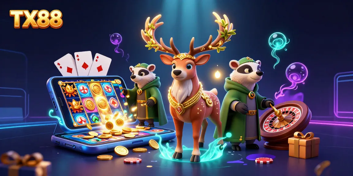 Engage in thrilling TX88 slot games with Celtic-themed characters and dynamic casino elements.
