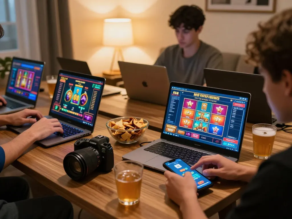 Engaged players utilizing multiple devices to enjoy online casino betting at 88aa com.