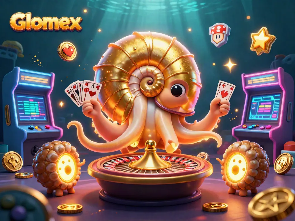 Engage with Glomex gaming strategies featuring a lively 3D casino scene with marine elements.