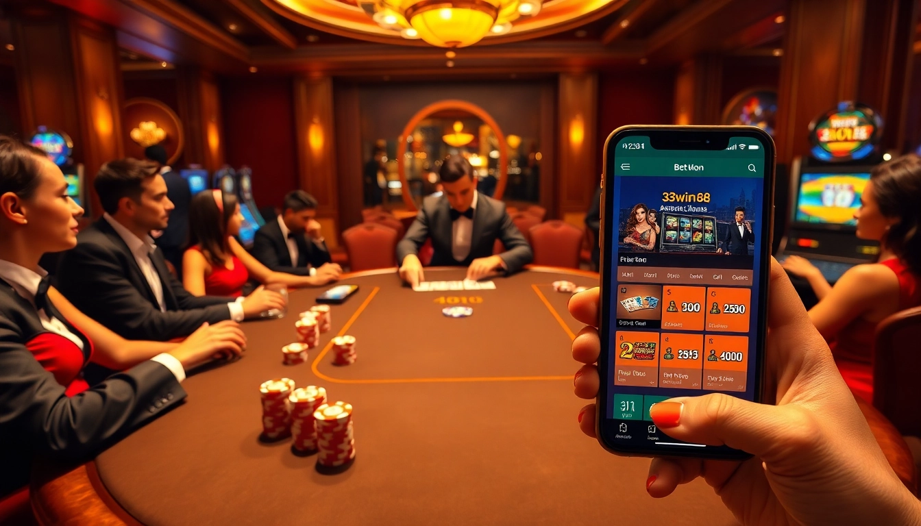 Taruhan dengan 33win68 di tempat kasino mewah dengan pemain poker dan pilihan permainan yang berwarna-warni.