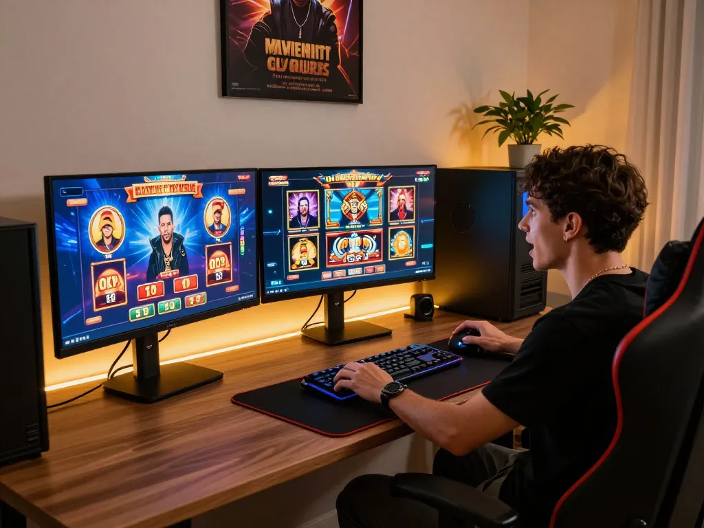 Player enjoying a thrilling online gaming session with slot dewa displayed on multiple screens