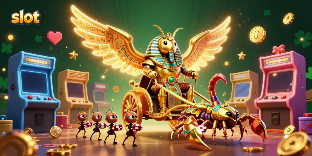 Engage with thrilling slot games featuring vibrant golden characters and game elements.