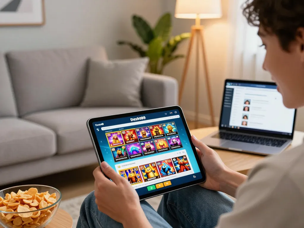 Gaming enthusiast exploring Dash88's slot options in a cozy setting.