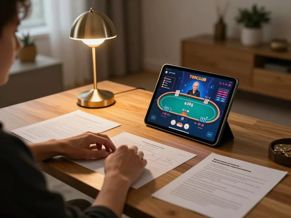 Playing poker online at 789CLUB with engaged focus on tablet gameplay