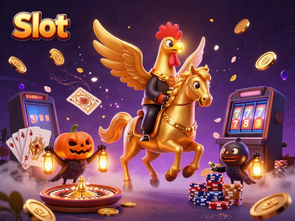 Slot menggambarkan keseruan permainan dengan peti harta karun, simbol jackpot, dan suasana kasino yang menyenangkan.