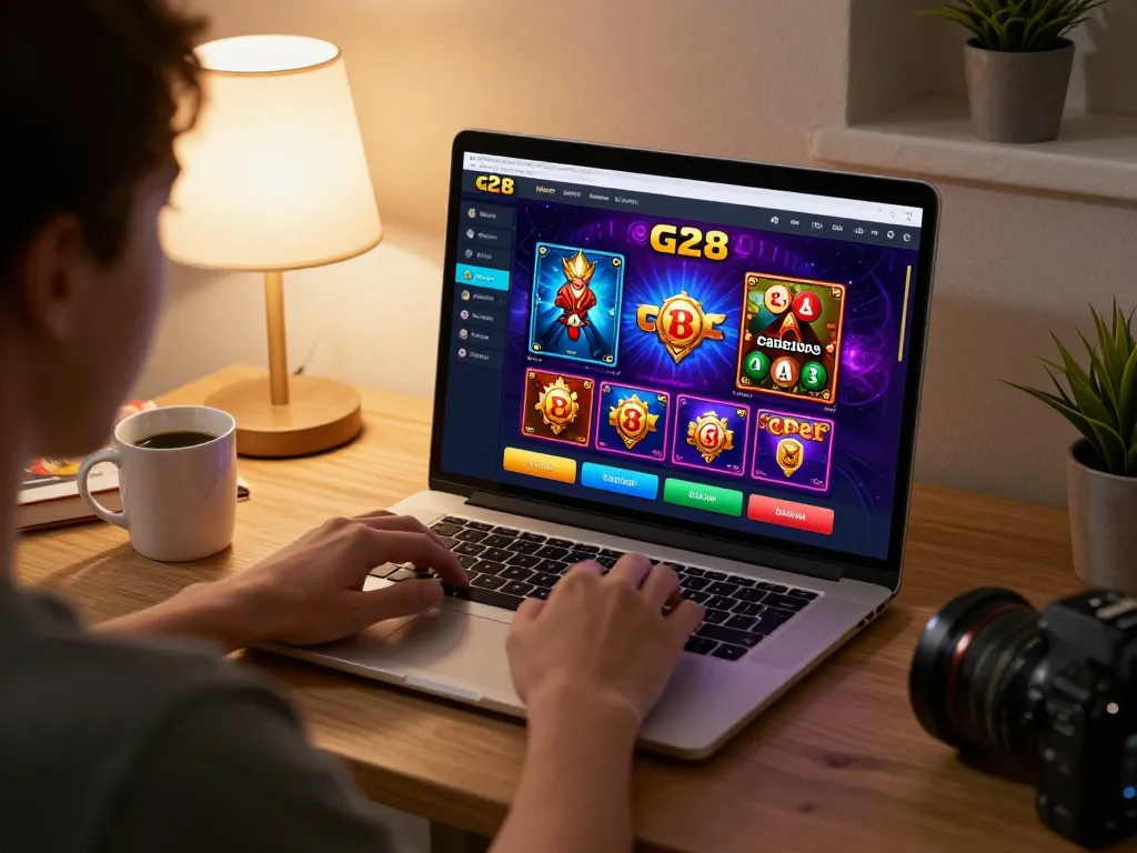 Engaging online session on g28 com with a cozy home setup and vibrant game interface.