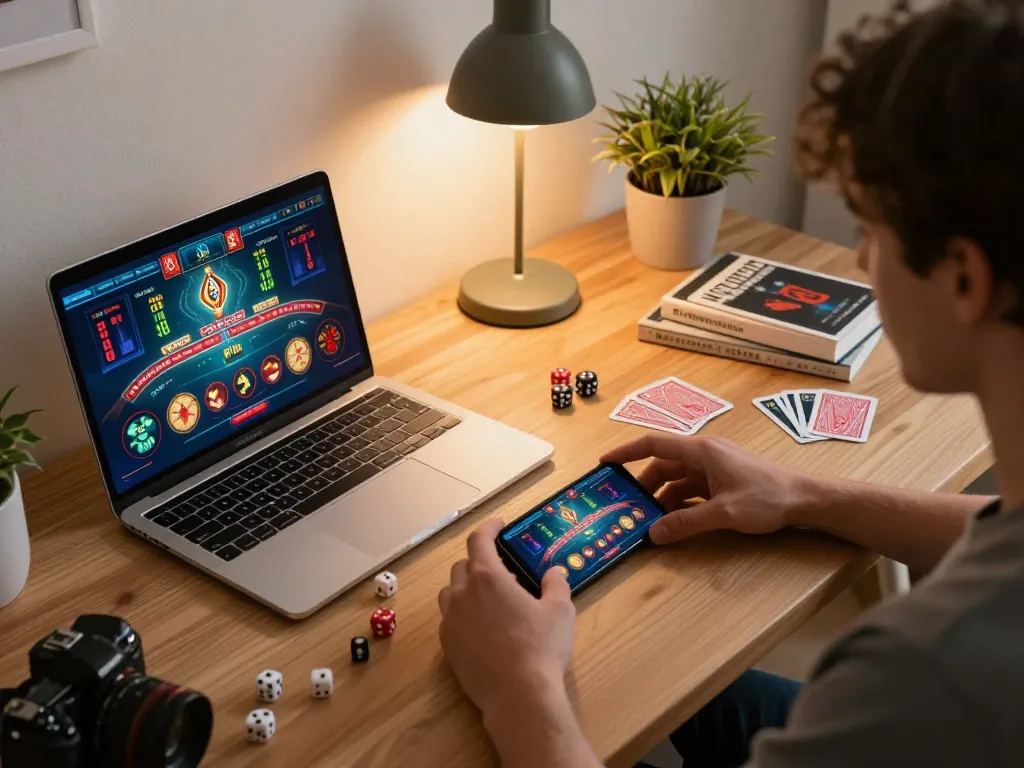 Pemain yang terlibat dalam permainan online di RAKUN77, terbenam dalam antarmuka kasino yang hidup dengan grafik dinamis
