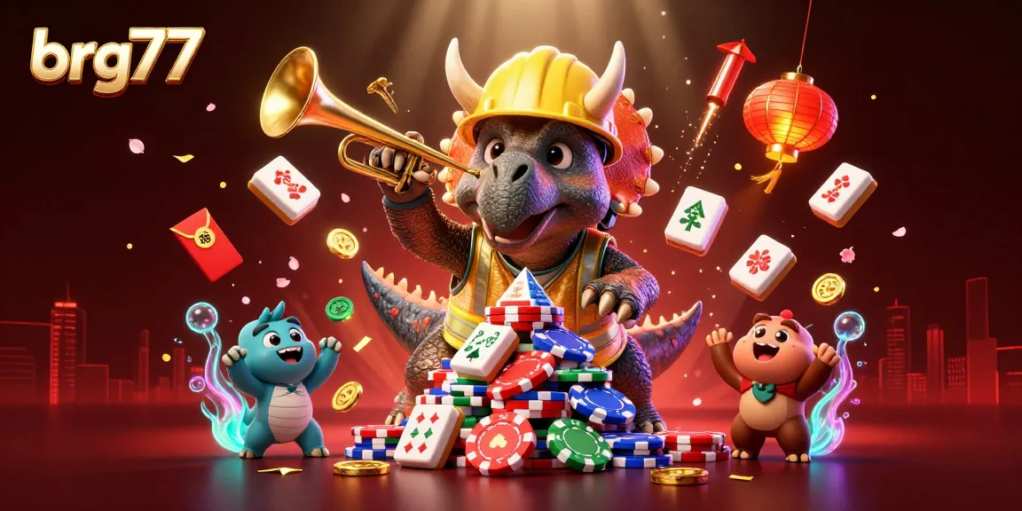 Cheer as brg77 brings excitement with vibrant casino elements and playful characters, celebrating gaming.