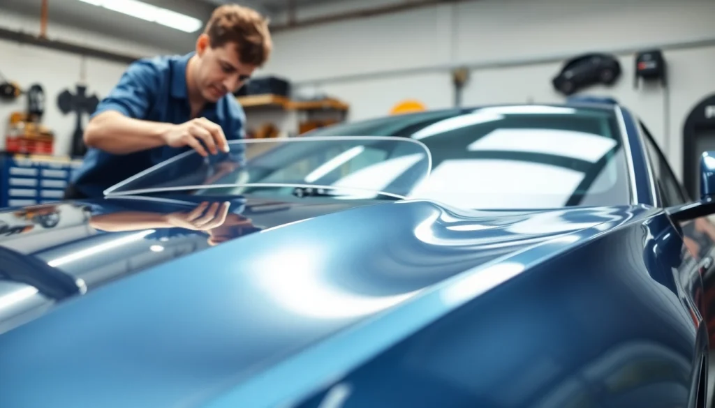 PPF Chattanooga installation showcasing a technician applying paint protection film on a car.