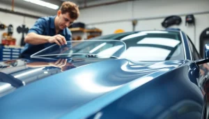 PPF Chattanooga installation showcasing a technician applying paint protection film on a car.