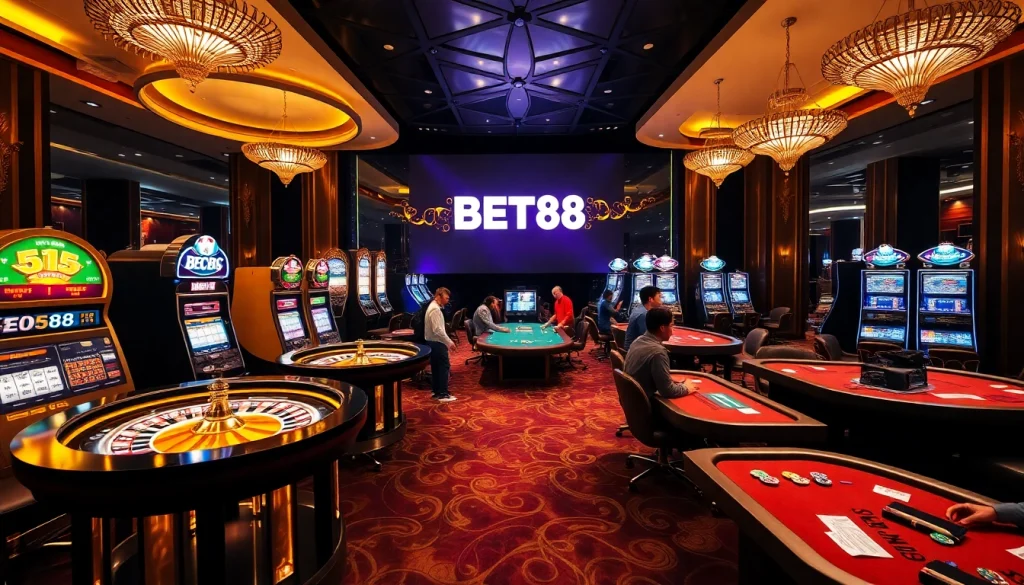 Experience luxury gaming at BET88 with vibrant slot machines and engaging roulette.