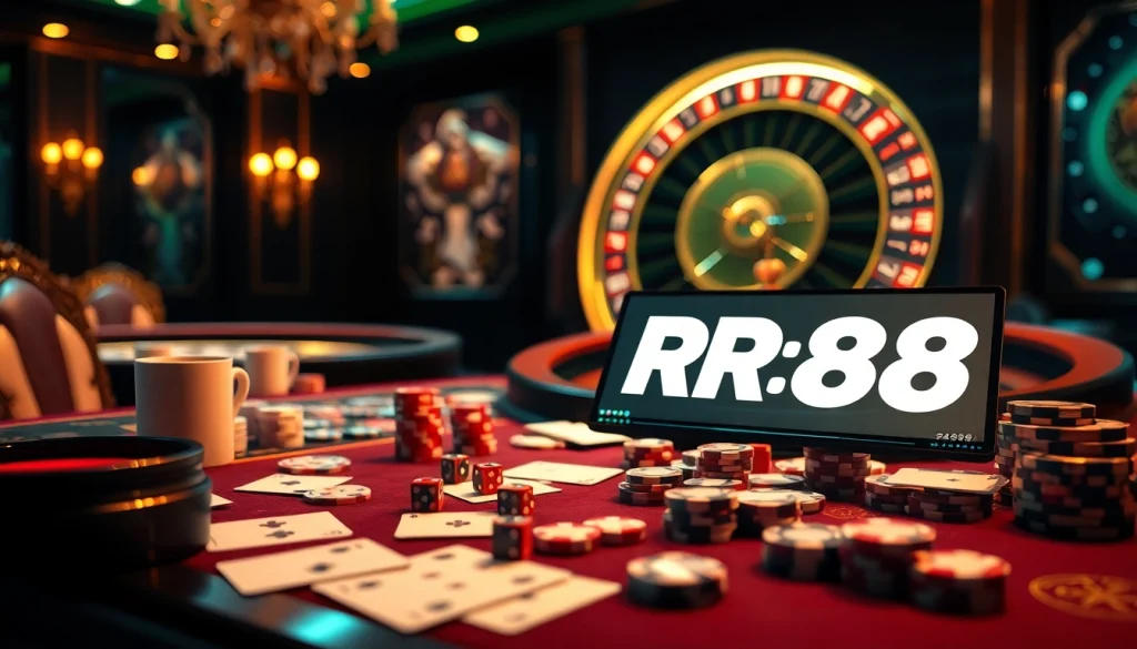 Experience high-stakes action at RR88 casino with vibrant tables and poker games.