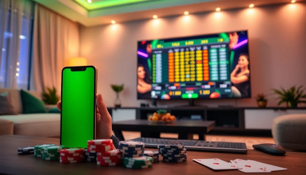 Dynamic view of co88 online gambling platform on smartphone and desktop in a cozy setting.