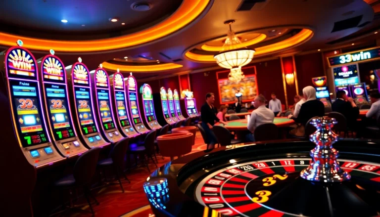 Players enjoying various games at 33win's vibrant casino, emphasizing excitement and strategy.