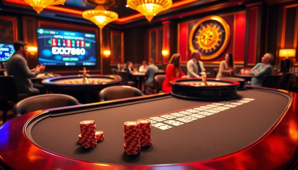 Experience the excitement of https://xx88.se.net/ with a lively casino table scene featuring blackjack and roulette.