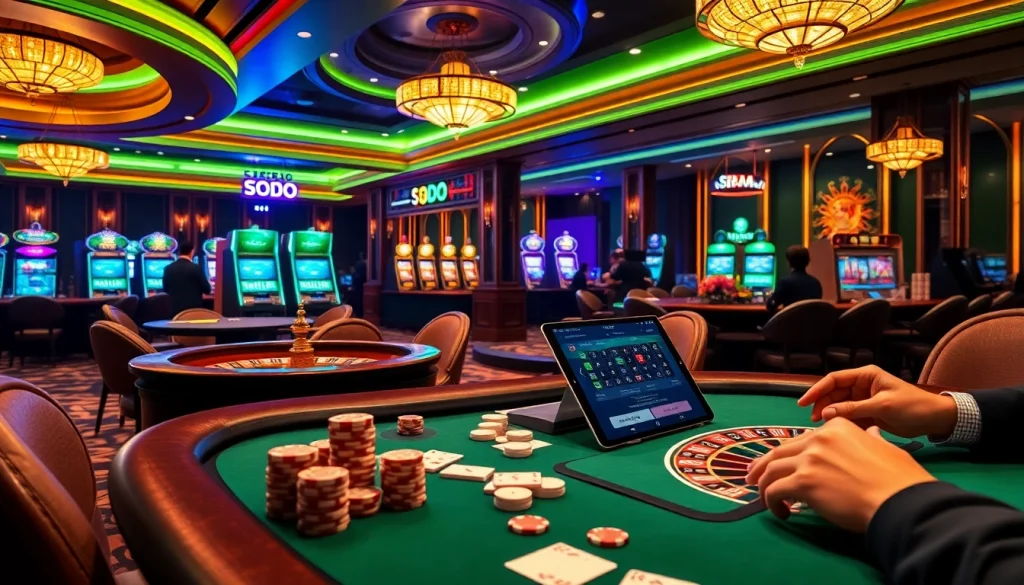 Experience high-stakes excitement at SODO Casino with lively gaming tables, thrilling action, and vibrant slot machines.