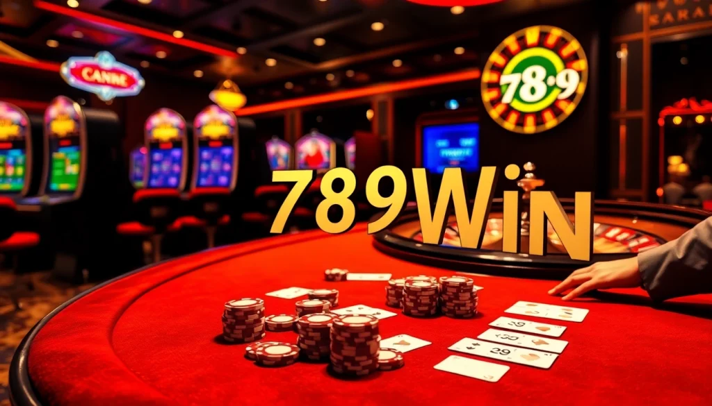 Players enjoying a thrilling game at a luxurious casino with 789 Win branding.