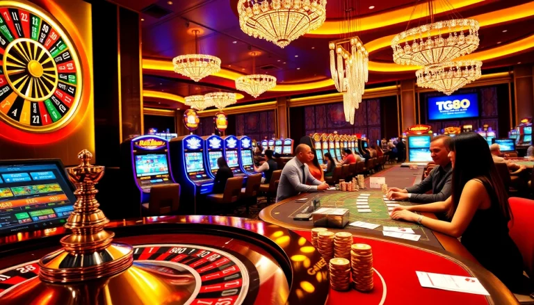 Excited players engaging with vibrant slot machines on tg88.com, enjoying their online gambling experience.