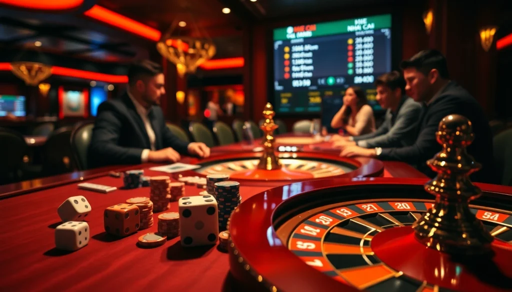 Engaging scene of keo nha cai players at a luxurious casino table, showcasing dynamic betting excitement.