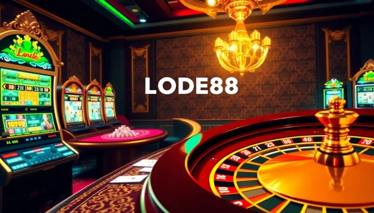 Experience high-stakes excitement with LODE88's vibrant online casino scene featuring immersive gambling elements.