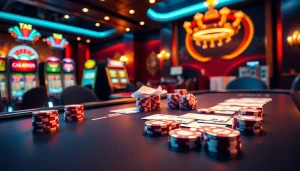 Engage in thrilling game bài 68win action at a luxurious casino table with chips and cards.