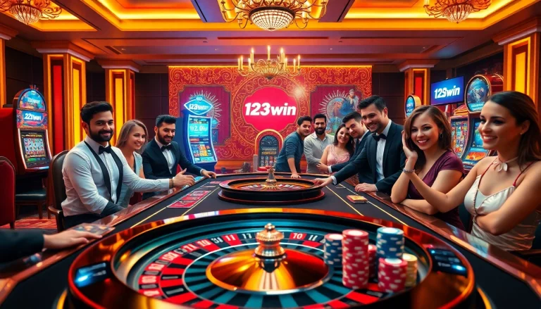Experience the thrill of gaming at 123win with dynamic casino tables and excited players.