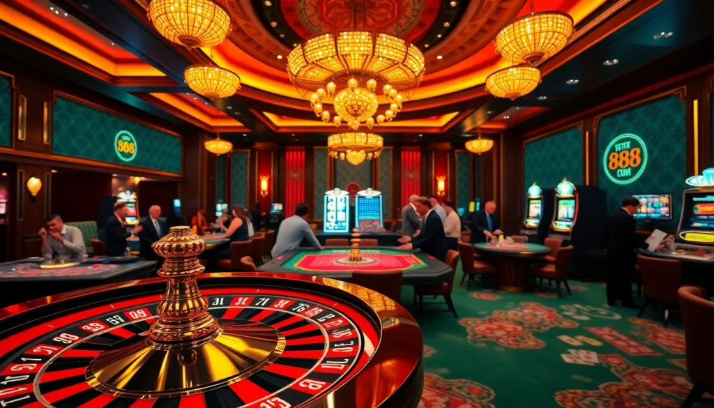 Engage in thrilling games at jun88 con with luxurious casino elements and vibrant atmosphere.