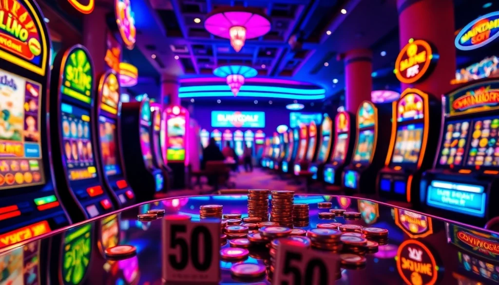 Excited players winning at a 'slot gacor' themed casino with vibrant machines.