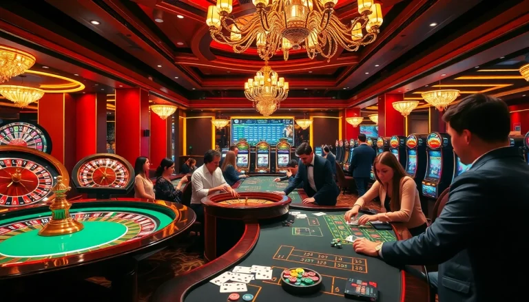 Exciting casino action at King88 with players engaging at roulette and poker tables.