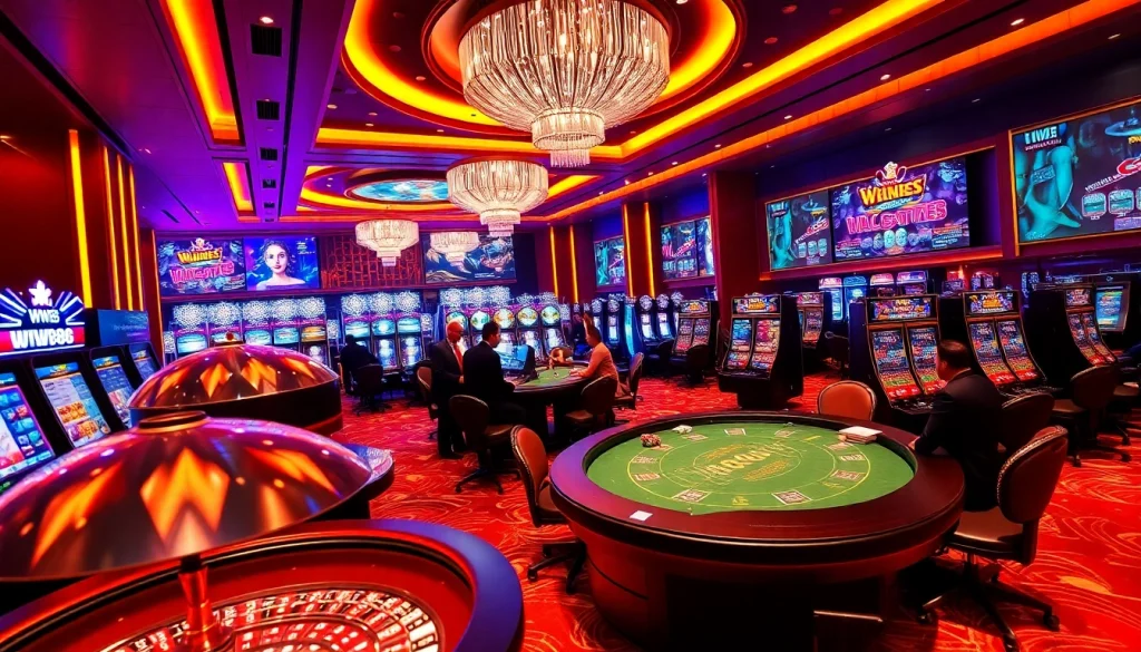 Experience WW88's thrilling casino ambiance with vibrant slot machines and exciting poker games.