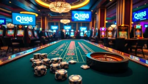 Players enjoying a thrilling game at QH88 casino with vibrant atmosphere and elegant design.