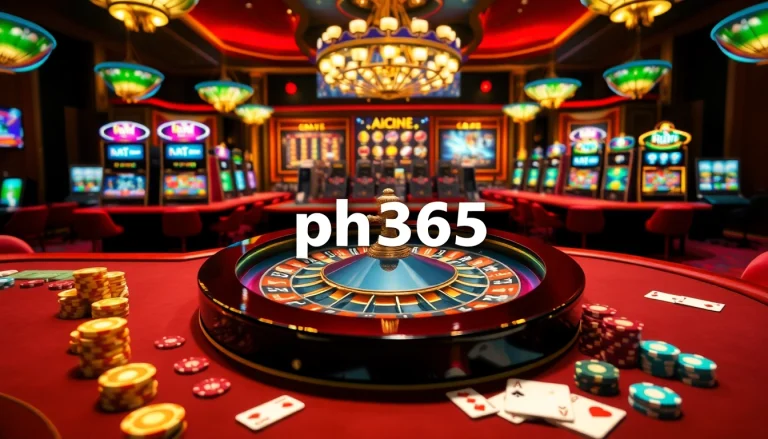 Experience thrilling gameplay at ph365 casino with vibrant roulette wheel and poker tables.