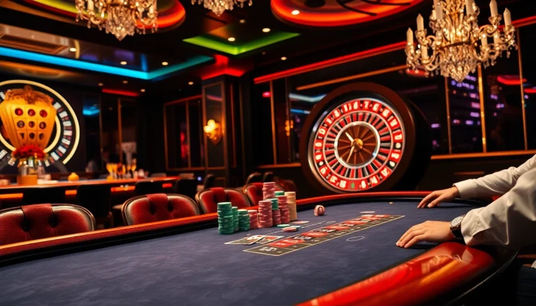 A thrilling moment at 8xx com's luxurious casino with players engaging at a poker table.