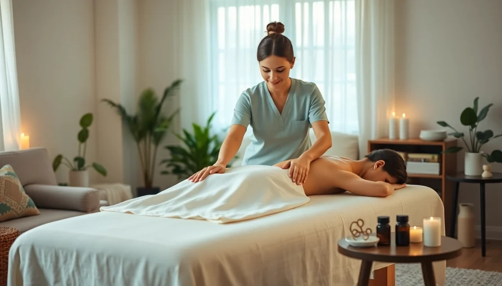 Experience relaxation with 오산출장마사지 at home, showcasing a young therapist providing a soothing massage.