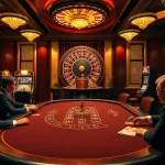 Intensely engaging poker game at a luxurious casino with shbet branding elements.