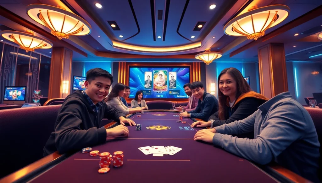 Exciting Game bài Nhatvip online card gaming experience with virtual players engaging in card games and winning moments.