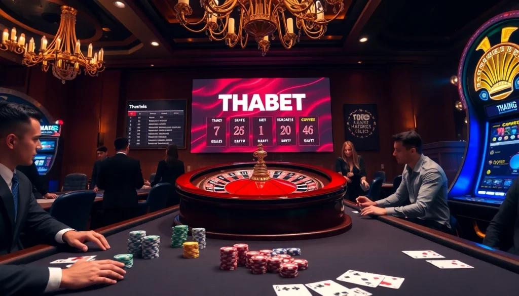 Experience thrilling wins at THABET casino with vibrant poker and roulette scenes.