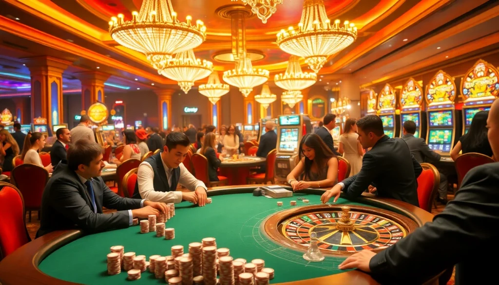 Exciting poker action at 58win casino with vibrant gaming atmosphere and luxurious decor.