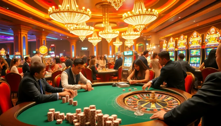 Exciting poker action at 58win casino with vibrant gaming atmosphere and luxurious decor.