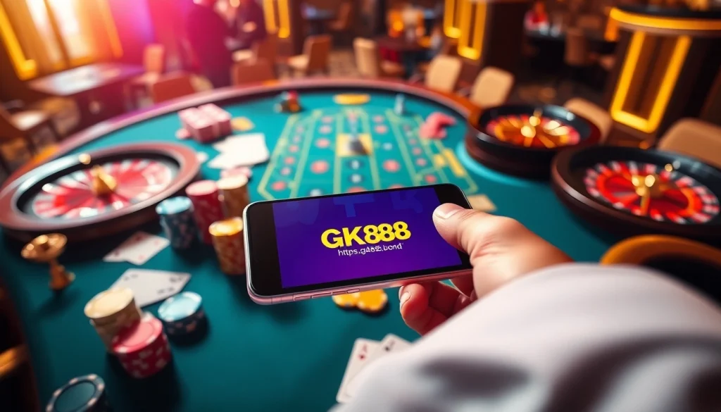 Experience the thrill of gambling with https://gk88.bond/ showcasing casino tables and gaming action.