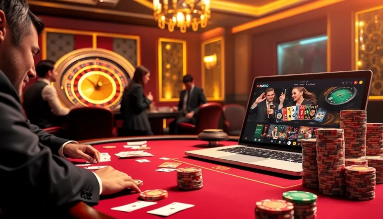 Experience the thrill of MM OO at a luxurious casino table filled with excitement and colorful chips.