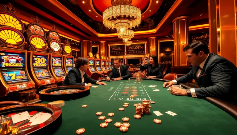 Experience the excitement of PGSLOT IN at a vibrant poker table in a luxury casino setting.