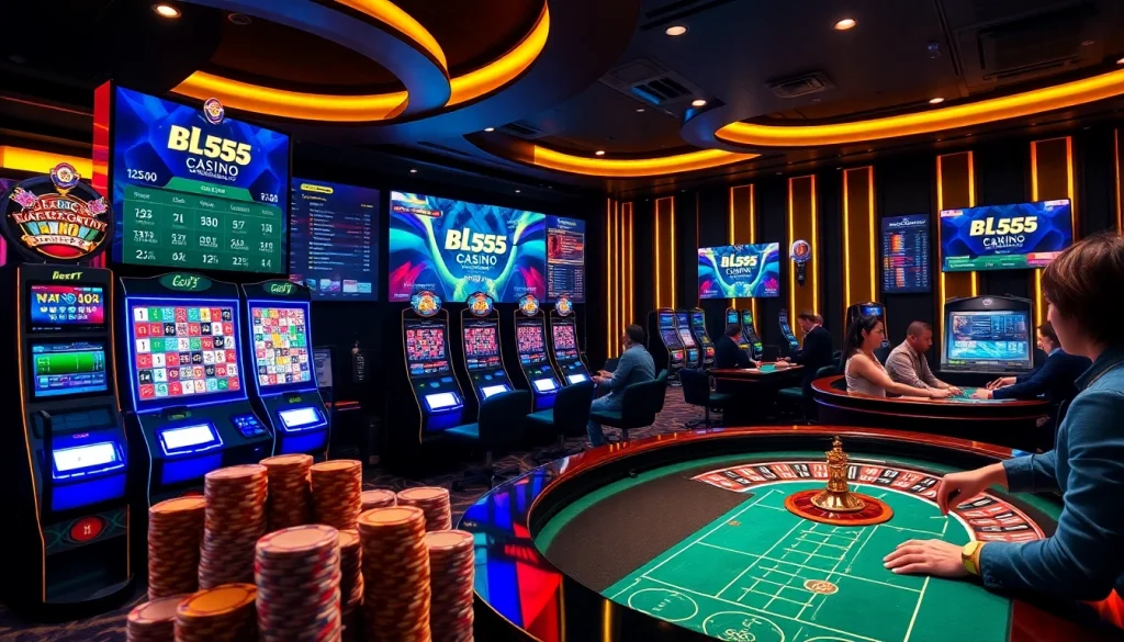 Experience the thrilling world of online gaming at BL555 with vibrant slot machines and engaging live dealer tables.