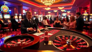 C168 poker game with professional dealers and excited players in a luxurious casino setting.