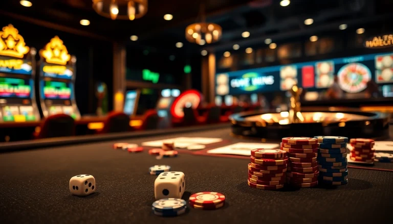 Join the excitement of gaming at https://taixiumd5.fan/ with vibrant casino tables filled with dice and poker chips.