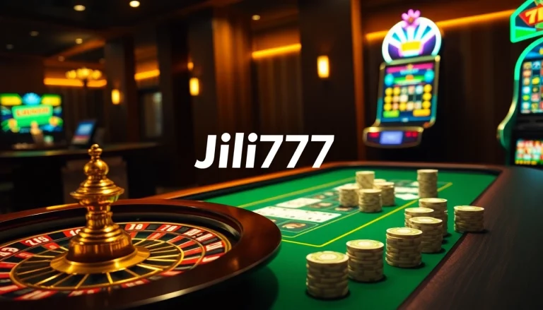Experience the excitement of Jili777 with luxurious gaming elements and vibrant casino visuals.