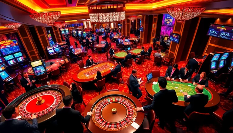 The lively casino atmosphere at 88nn, showcasing players at poker tables and vibrant slot machines, capturing the thrill of winning.